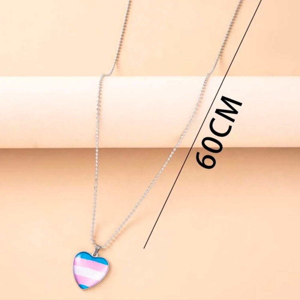 Trans Flag Heart Necklace LGBTQ PRIDE Trans Flag Trans Pride Blue White Pink - Picture 4 of 6